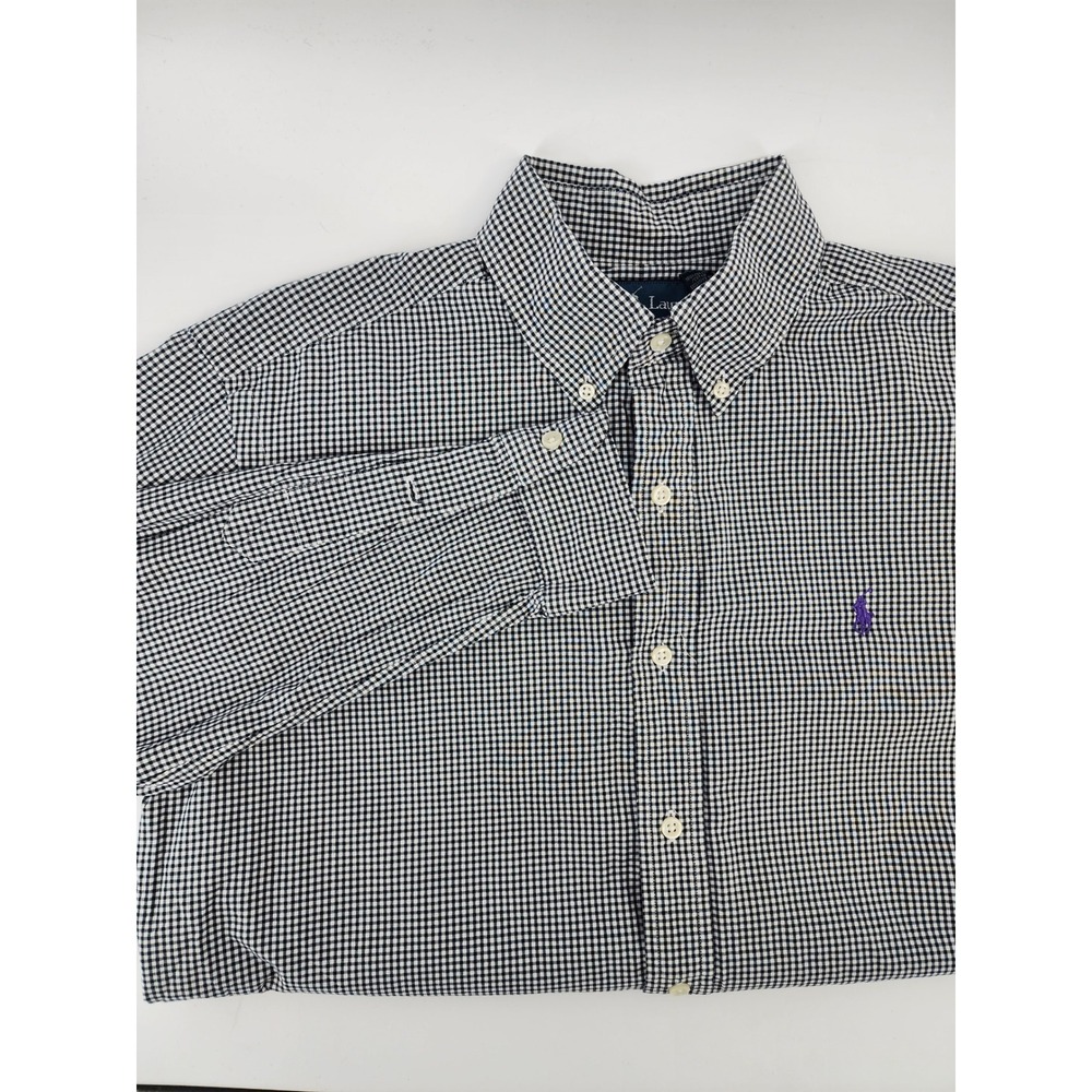 Polo Ralph Lauren Mens Gingham Button Down Shirt Black White Cotton‎ Long Sleeve